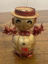 Vintage Snowman Ornament Decoration With Top Hat & Spun Satin Christmas