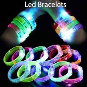 Pulseras LED Coloridas Flash Pulseras Brillan en la Oscuridad Fiesta Suministro Luz Neón - Imagen 1 de 33