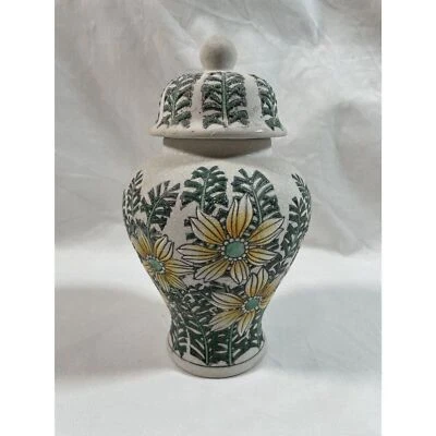 Pier One Small Vintage Ginger Jar 8" Porcelain Vase with Sunflowers - Image 1 of 4