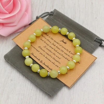 LEMON JADE Bracelet Stretch Handmade + Gift Bag & Card Crystal Gemstone 6/8mm - Image 1 of 4