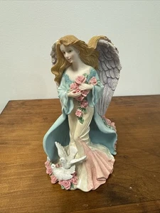Avon Angel Figurine Taper Candle Holder Lady Princess Floral Pink Vintage 7"Tall - Picture 1 of 14