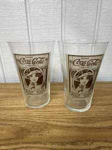 2 Vintage SELTENE Coca Cola Flair Top Gläser klar/braun Victorian Woman - Bild 1 von 6