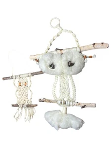 Vtg 1970s Macrame Owl Wall Hanging Lot Of 2 Boho String Art MCM Decor Jute - Picture 1 of 14