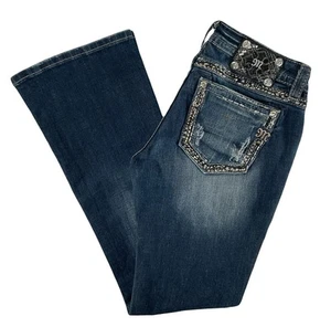 Miss Me Jeans Bootcut Low Rise Rhinestone Rose Gold Stretch 28 x 32 New Defect - Picture 1 of 7