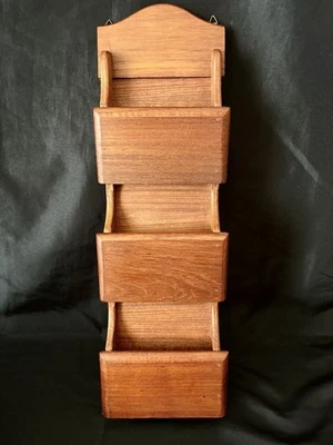 VTG Goodwood Teak Letter Rack Wall Hanging Mail Organizer Key Hooks 22.5" Brown - Image 1 of 4