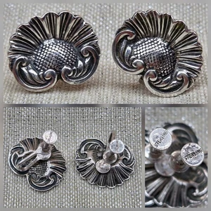 Vintage Sterling Silver 925 Intricate Design Screw Back Earrings Abstract Floral - Picture 1 of 5