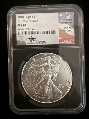 2018 $1 American Silver Eagle NGC MS70 FDOI Mercanti Signed - SPOTLESS - Image 1 of 4