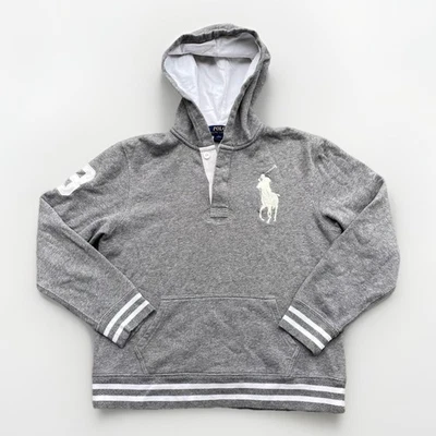 Polo Ralph Lauren Hoodie Gray Big Pony Rugby #3 Boy’s Size Large (14-16) Y2K USA - Image 1 of 4