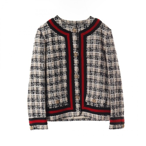 Gucci giacca quadrata G check senza colletto lana cotone navy 652255 r4_0714