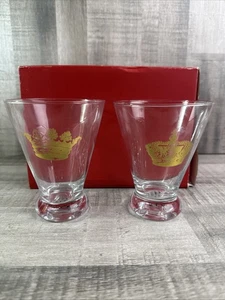 RAE DUNN Lowball Cocktail Glasses Gold Crown Etched Set Of Two - Picture 1 of 6