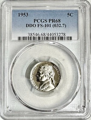 1953 PROOF JEFFERSON NICKEL DDO FS-101 PCGS PR68 TOP POP, ONLY 25 KNOWN RARE!! - Image 1 of 2