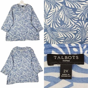 Talbots Shirt Popover Plus Size 2X Cotton Floral Blue 3/4 Sleeve Resort Wear - Picture 1 of 10