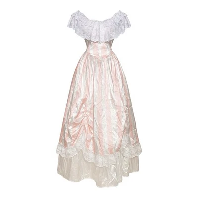 Vintage Gunne Sax Pink-White Victorian Stripe Lace Prom Dress Size 9 - Image 1 of 4
