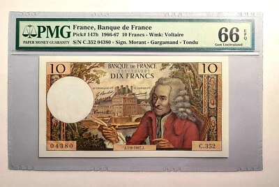 TT PK 147b 1966-67 FRANCE 10 FRANCS "VOLTAIRE" PMG 66 EPQ GEM UNCIRCULATED! - Image 1 of 2
