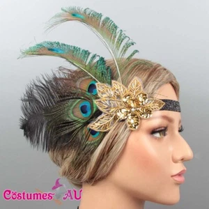 1920s Peacock Gatsby Headpiece Flapper 20s Costume Headband Feather Gangster - Picture 1 of 3