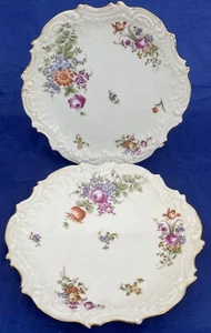 Antiguo par de platos de postre flores de porcelana Emile Coiffe Limoges c1870s francés - Imagen 1 de 11