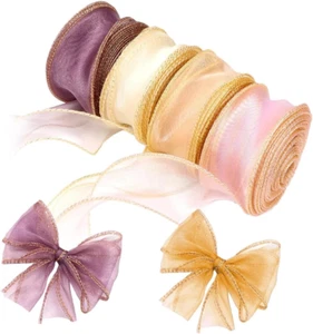 Sheer Organza Chiffon Ribbon for Gift Wrapping, 4Pcs Shimmer Silk-Like Ribbon fo - Picture 1 of 7
