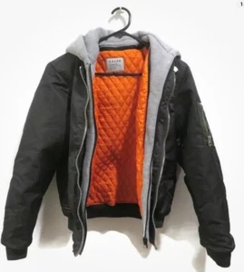Roler Indie Industrie Boys Dark Green Grey Bomber Detachable Hood Jacket Size 14 - Picture 1 of 7
