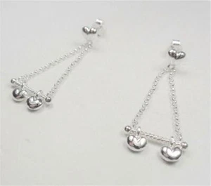 STERLING SILVER HEARTS OF HAWAII LOVER TWIN HEARTS LOVE DANGLING POST EARRINGS - Picture 1 of 7