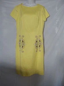VINTAGE 1950er NEW LOOK MARION McCOY ORIGINALS gelbes PERLENKLEID Größe 16 - Bild 1 von 4