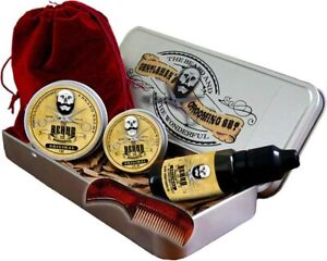 Men's Grooming Kit Beard Oil & Balm Moustache Wax Comb Bag 5pcs Tin Set Original