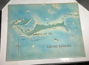 D P Warner "Rare” Map Vintage Grand Bahama Lucayan Hotel Art 17 x 22 - Original - Picture 1 of 16