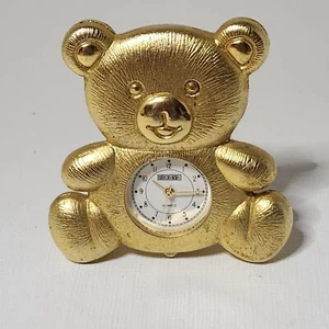 Koyo Minature Brass Gold Quartz Clock Mini Collectible Teddy Bear Vintage - Picture 1 of 6