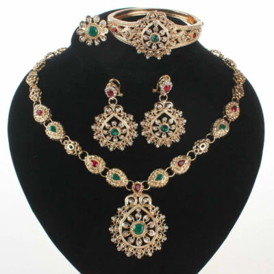 Fashion Women Gold Plated Rhinestone Crystal Wedding Party Necklace Jewelry Sets - Image 1 of 4