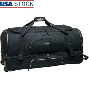 36" Rolling Duffel Bag Drop-Bottom Telescopic Handle Travel Luggage Black New - Picture 1 of 6