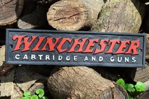 Winchester Repeating Arms Cartridge And Guns Wall Plaque - Cast Iron Metal Sign - Picture 1 of 5