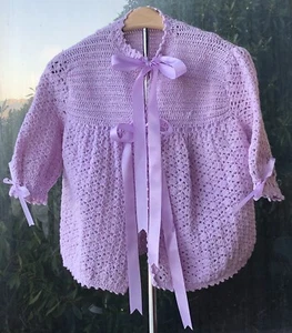 Vintage Handmade Crocheted BED JACKET - Lavender- XS - FAST SHIPPING - Picture 1 of 2