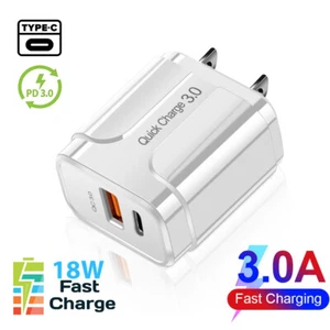 18w QC 3.0 Fast Charger iPhone 12 USB Type-C Wall Charger iPad Pro and Samsung - Picture 1 of 6