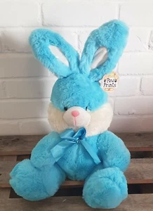 Bright Blue Easter Bunny Rabbit Plush Fluffy Toy Sitting Stuffed Easter Gift - Picture 1 of 2