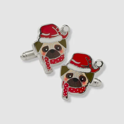 Gemelos Cufflinks Inc. plateados de Santa Pug para hombre Foto 1 de 2