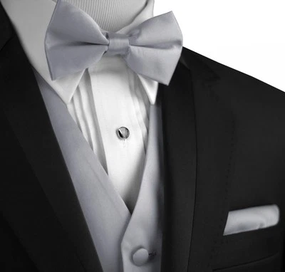 Men's Solid Satin Tuxedo Vest, Bow-Tie & Hankie. Formal, Casual Wedding, Prom - Image 1 of 2