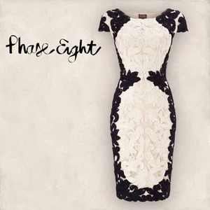 Vestido midi Phase Eight para mujer Cornelia negro crema cinta adhesiva, Reino Unido 12 EE. UU. 8 UE 40 - Imagen 1 de 5