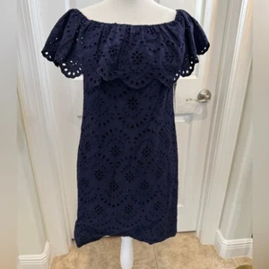Cynthia Steffe Navy Eyelet Off-Shoulder Dress NWT size 4 - Picture 1 of 7