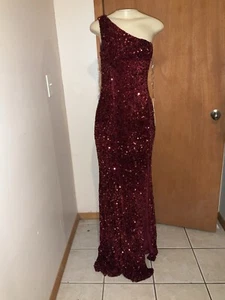 Women Ladies Shiny One Shoulder Slit Sequin Long Prom Party Sexy Dress - Picture 1 of 6