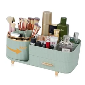 Makeup Organizer Countertop with Drawers 360 Rotating Makeup Brush Holder Green - Picture 1 of 7