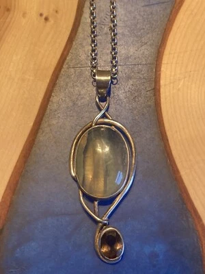 "Colgante/collar vintage de plata de ley 925 con piedras preciosas de ágata grande en cadena de 18""" Foto 1 de 4