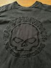 Harley Davidson Motorcycle Embroidered Double Sided Skull Graphic T Shirt Black