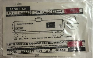 Vintage Tank Car Model Train Decals 1386 Barrett Div AC Black 1957 - Picture 1 of 1