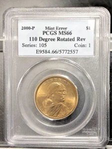 2000-P $1 Sacagawea Dollar MAJOR MINT ERROR 110 Degree CW Rotated Dies PCGS MS66 - Picture 1 of 7