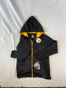 Mens S NFL Jacket Pittsburgh Steelers Black Hoodie Yellow Lining New With Tags - Picture 1 of 8