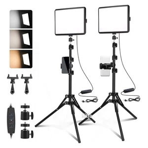 2 Pack LED Video Light Kit Studio Dimmable Photo Tripod Photography 2700-6500K - Picture 1 of 9