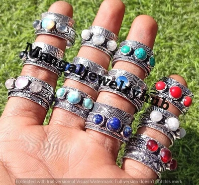 Lote de joyas enchapadas en plata de ley 925 anillos giratorios de piedras preciosas turquesa y mezcla Foto 1 de 4