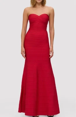 Vestido rojo Herve Leger (NUEVO CON ETIQUETAS $1,790) THE SARA MERMAID GOWT talla pequeña Foto 1 de 4