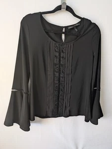 White House Black Market Women's WHBM Blouse Black Size Small Long Bell Sleeves  - Picture 1 of 6