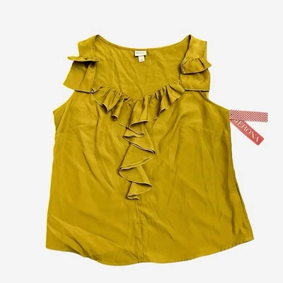 Blusa grande sin mangas Merona para mujer verde oliva con volantes en cascada y cuello en V Foto 1 de 4