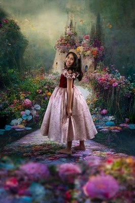 precioso vestido de fiesta rojo y rosa de terciopelo y esparmo satinado Foto 1 de 4